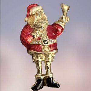 Santa Had No Pants. Gold Tone Red Black Enamel Rhinestone Brooch Pin Jewelry